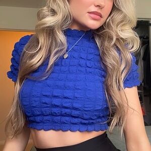 Urban outfitters royal blue Paula bubble knit mock neck y2k top size xs crop top
